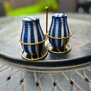 Blue and White Striped Salt and Pepper Shakers